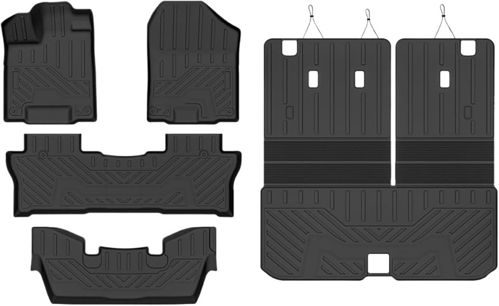 for Honda Pilot 2016-2022 All-Weather TPE Floor Mats with Cargo Liner and Backrest Mat Behind 3rd Row Heavy Duty Set(9Wire-Left d)