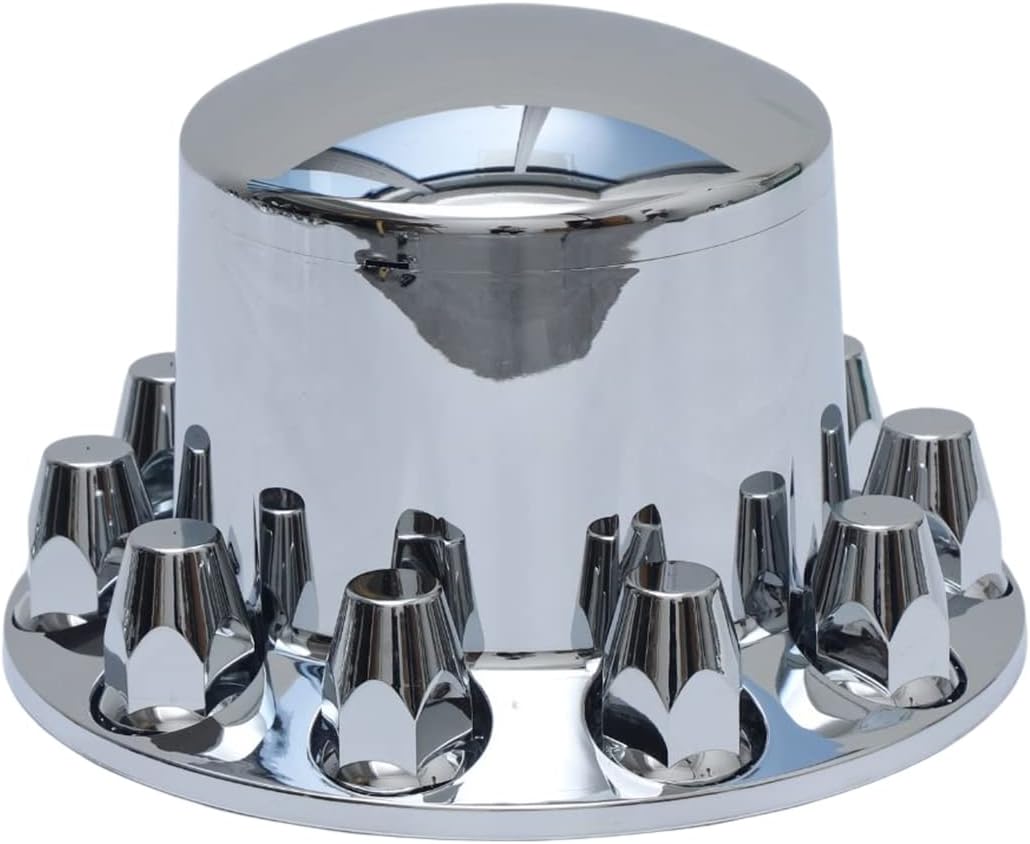 ABS Plastic Chromed Hubcaps Front and Rear Wheel Axle Cover Set with 33mm Thread-On Lug Nut Covers for Semi Trucks (Dome)