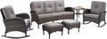 Belord Patio Rocking Chairs Furniture Set of 6, Outdoor Wicker Furniture Sets with Wicker Rocker, Small Patio Conversation Sets with Outdoor Couch Ottomans Brown/Grey