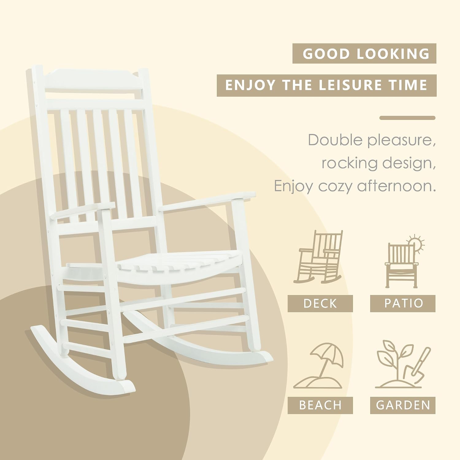 Kozyard 3-Piece Wooden Outdoor Rocking Chair Set with Foldable Side Table, Black Patio Rockers and End Table Furniture Set for Deck, Garden, Porch, Poolside (White/2Chairs+Table)
