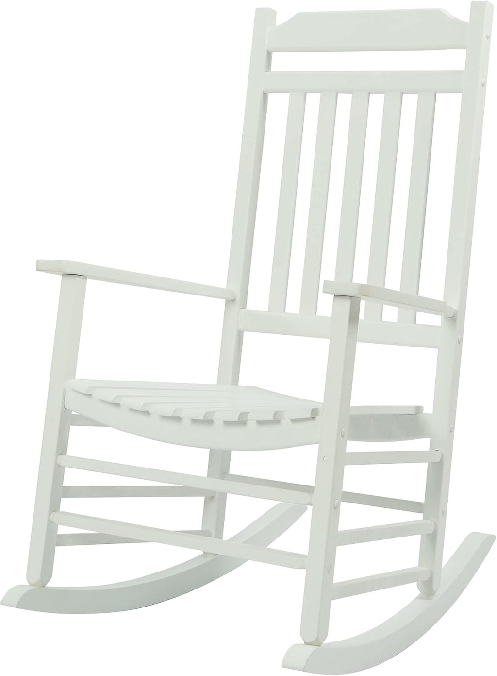 Kozyard Wooden Rocking Chair, Solid Wood Outdoor Rocker Chair with High Back & Slatted Seat, Ergonomic Porch Rocking Chair for Patio, Balcony, Garden, Indoor Outdoor Use (White)