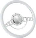 14'' Billet Half Wrap 9 Bolts Steering Wheel with 2'' Dish and Horn Button (White)