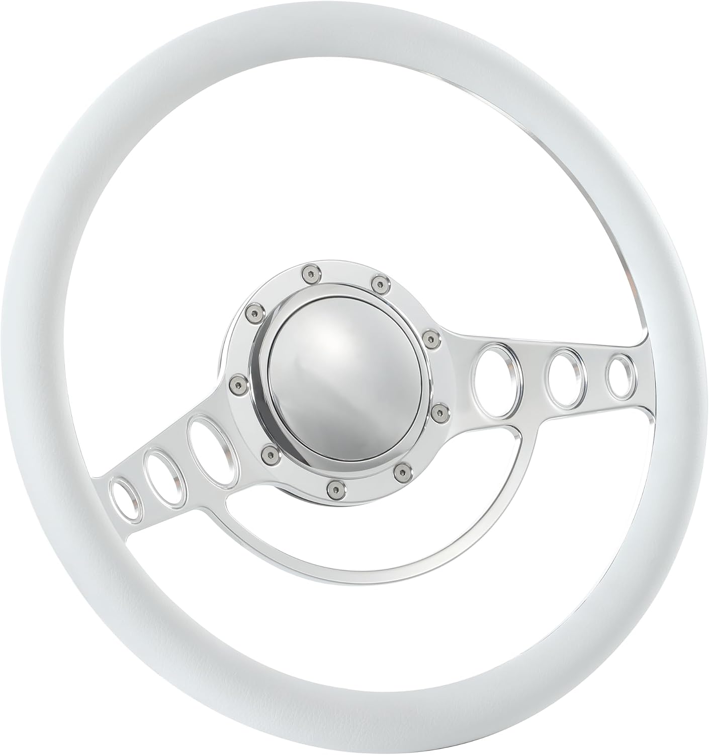 14'' Billet Half Wrap 9 Bolts Steering Wheel with 2'' Dish and Horn Button (White)