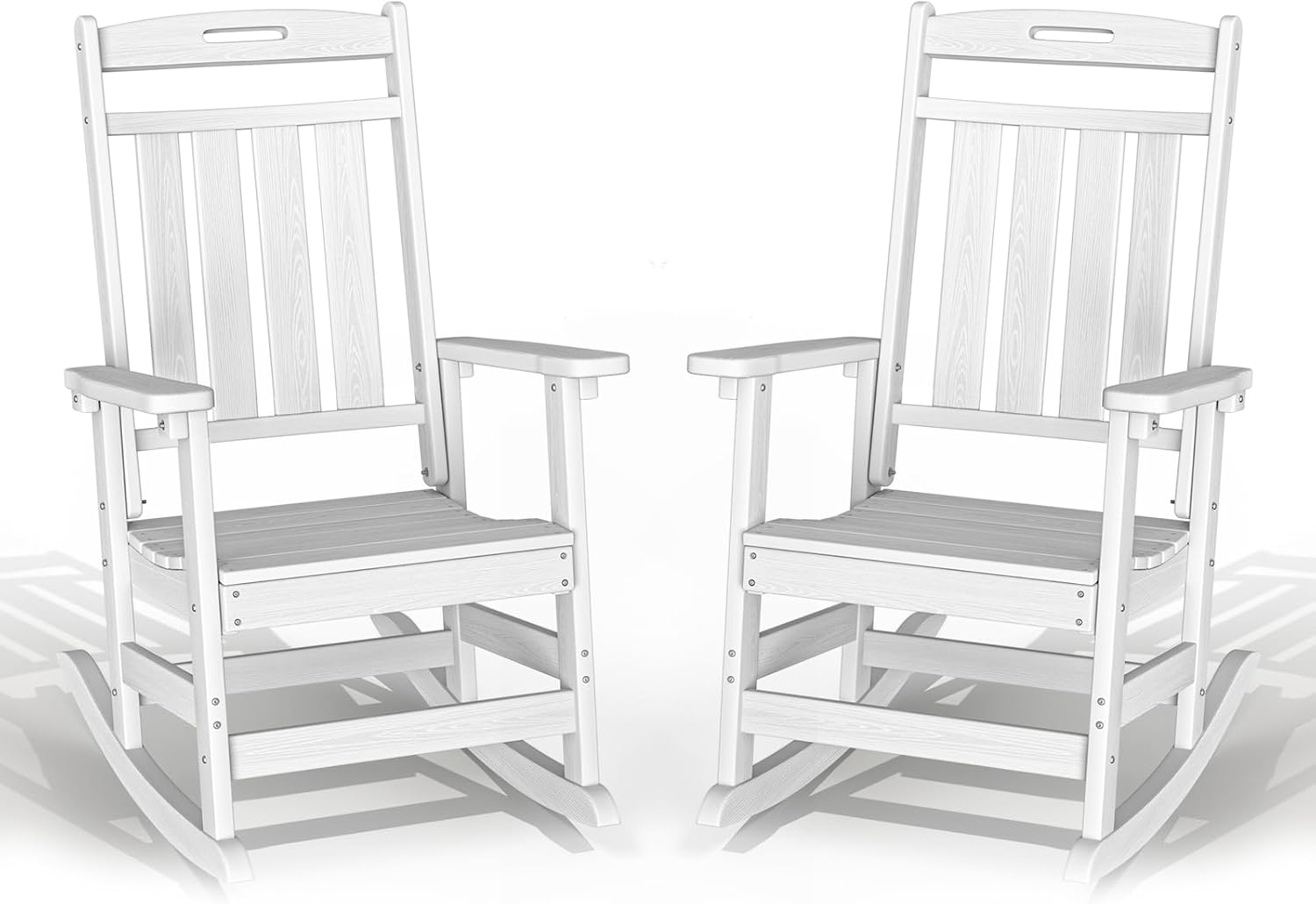 Plawdlik Oversized Outdoor Rocking Chairs 2 Pack - All-Weather HDPE Heavy Duty Patio Rockers with High Back - Modern Style for Porch, Garden - White