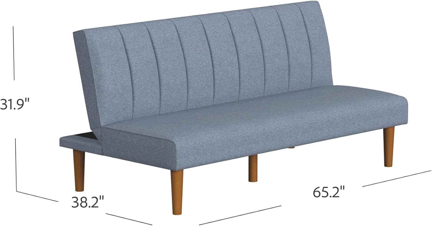 Spatial Order Upholstered Bergen Convertible Futon Sofa Bed, Modern Sofa Couches for Living Room, Small Spaces, Dorm, Apartment, Blue Woven