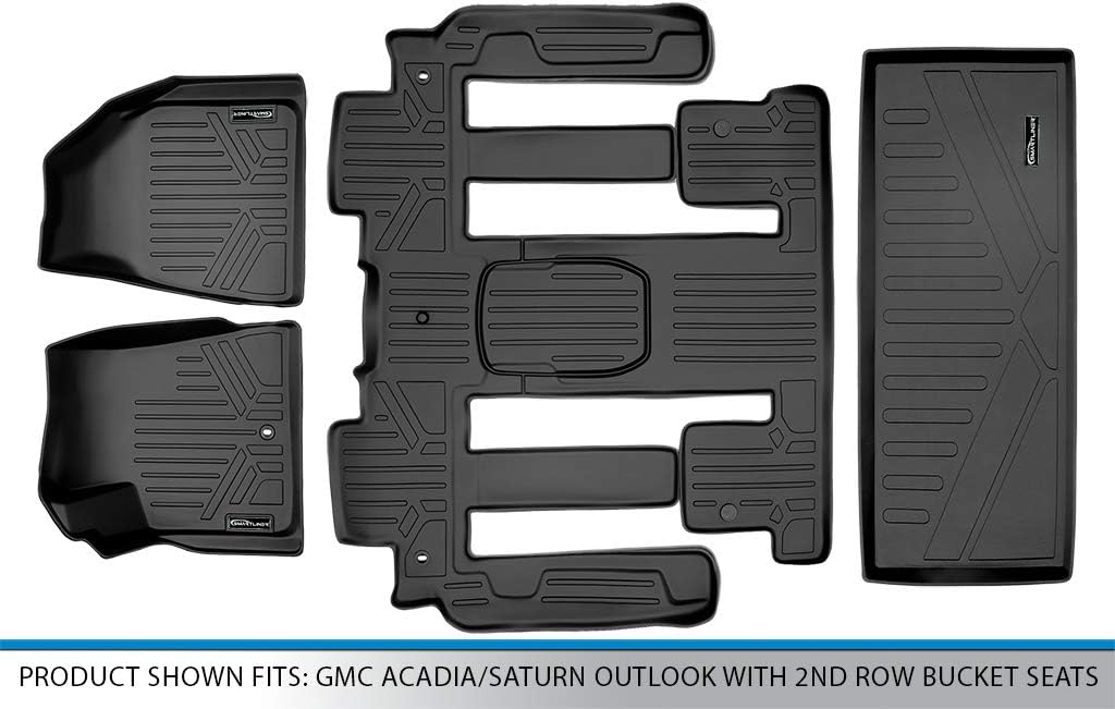 MAXLINER Custom Fit 2 Row & Cargo Liner Behind the 3rd Row Black Floor Mat Liner Set Compatible with 2009-2016 GMC Acadia/2017 Acadia Limited/2009-2010 Saturn Outlook (2nd Row Bucket Seats)