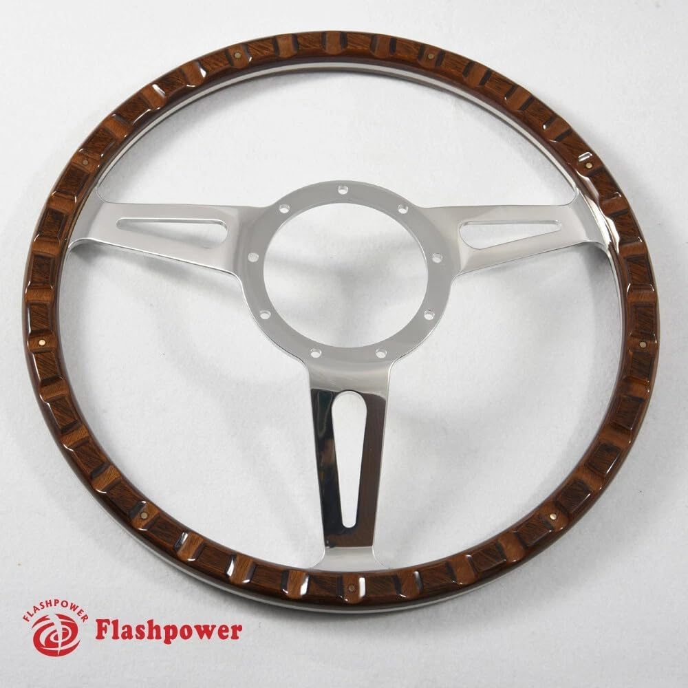 16'' Classic Laminated Wood Steering Wheel With Horn Button