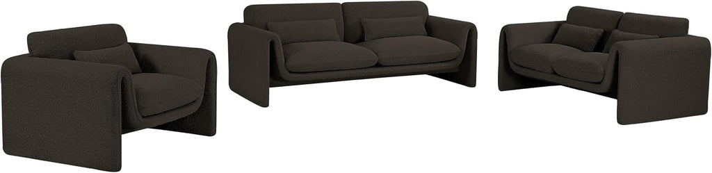 Meridian Furniture 198Brown-S Stylus Collection Modern | Contemporary Boucle Fabric Upholstered Sofa with Rich Brown Boucle Fabric, Curved Arms, 86' W x 38' D x 31' H, Brown
