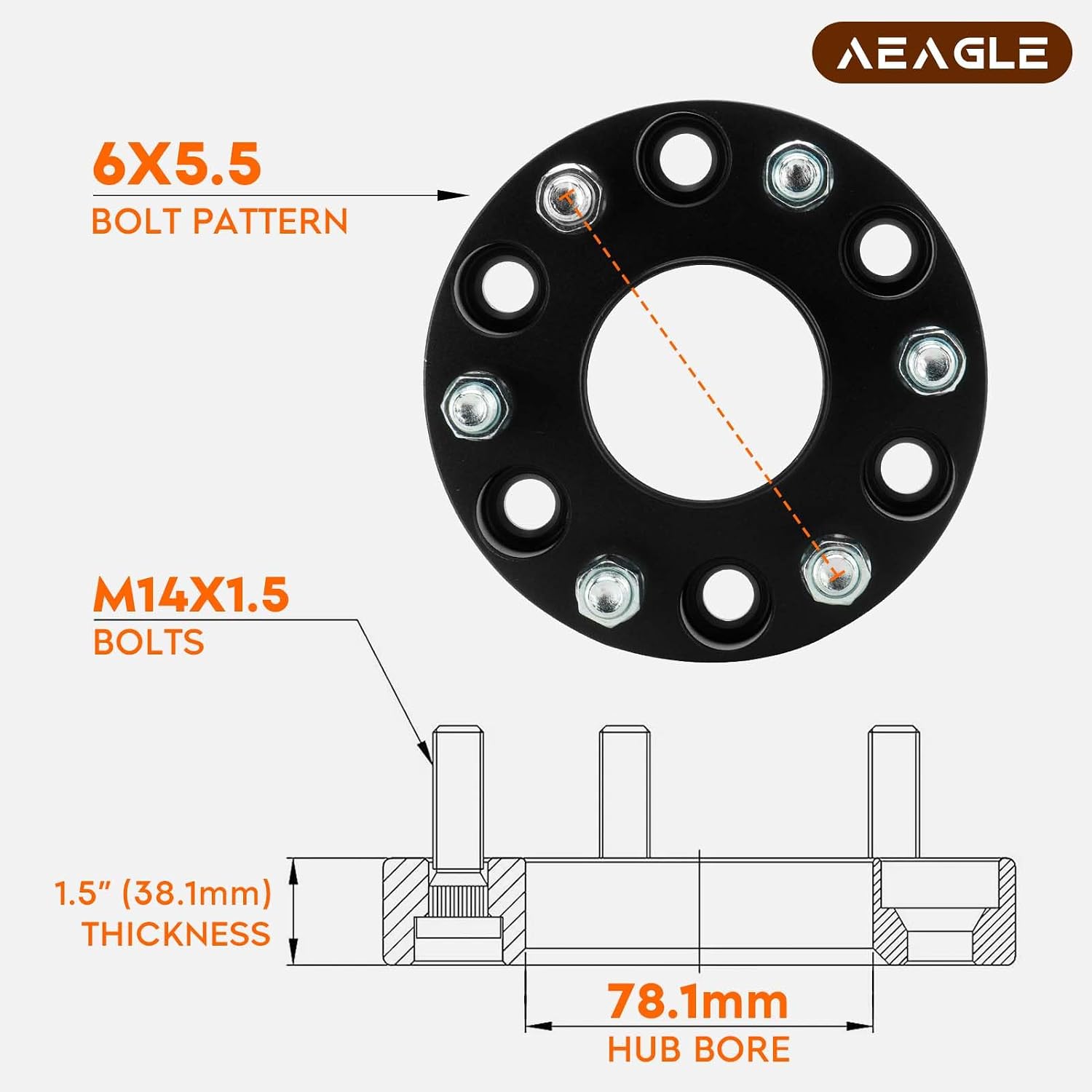 Aeagle 6X5.5 Hubcentric Wheel Adapters, 1.5' 6x139.7 for 2001-2022 Tahoe, 2000-2014 Suburban 1500, Forged 6 Lug Wheel Spacers with M14x1.5 Studs 78.1mm Bore 4PCS