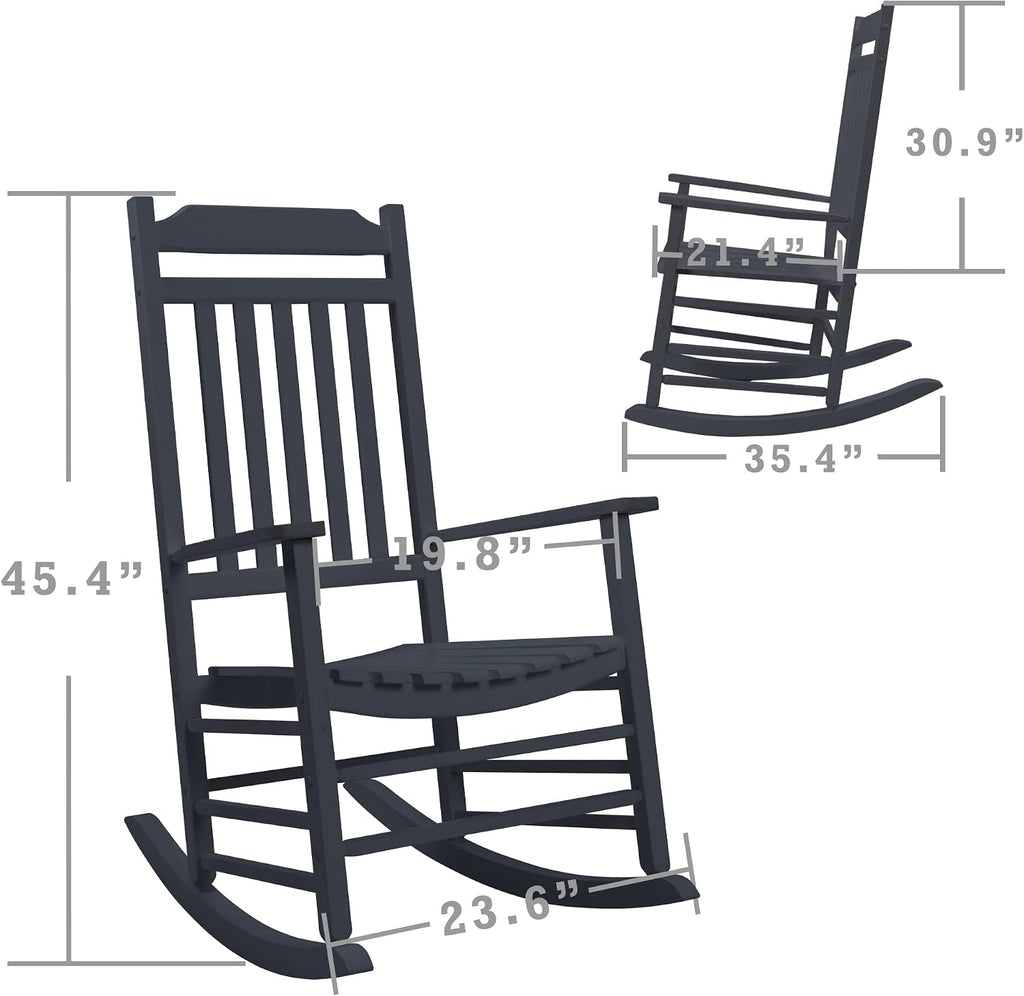 Kozyard Wooden Rocking Chair, Solid Wood Outdoor Rocker Chair with High Back & Slatted Seat, Ergonomic Porch Rocking Chair for Patio, Balcony, Garden, Indoor Outdoor Use (Gray)
