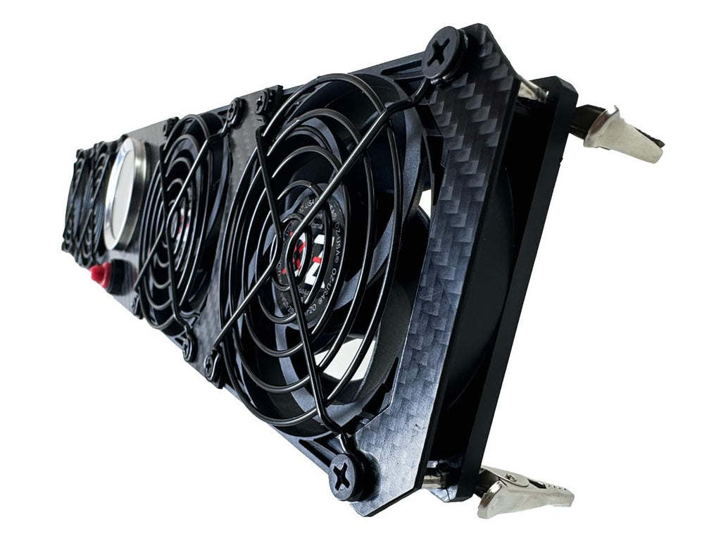 OZ-USA Quad RV Fridge Evaporator Fin Cooling Fan Thermometer Whisper Quiet 12v Carbon Fiber