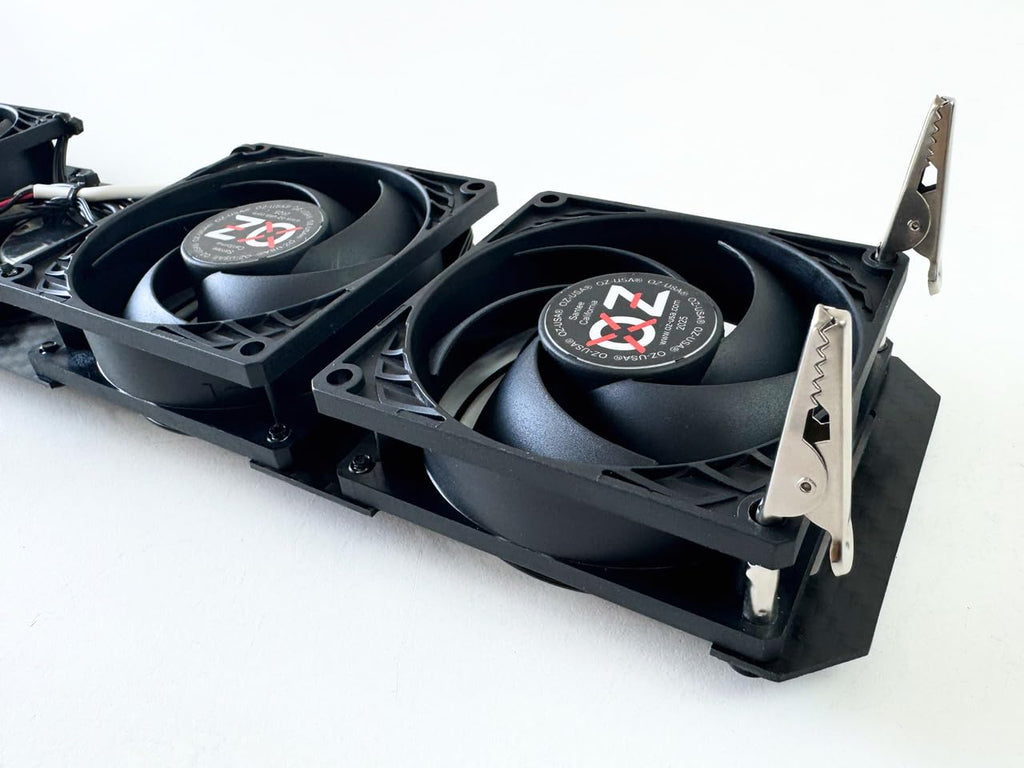 OZ-USA Quad RV Fridge Evaporator Fin Cooling Fan Thermometer Whisper Quiet 12v Carbon Fiber