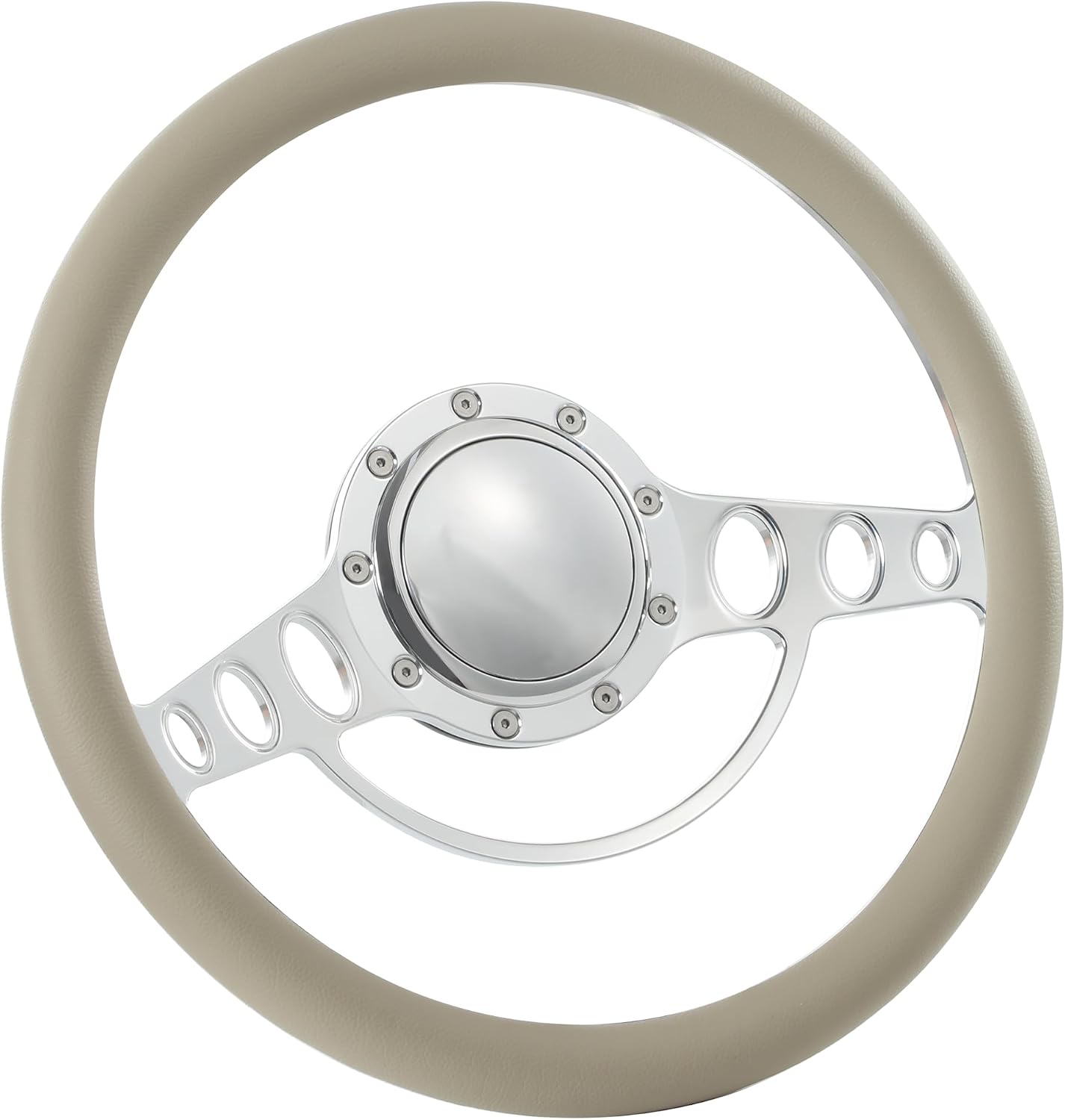 14'' Billet Half Wrap 9 Bolts Steering Wheel with 2'' Dish and Horn Button (Tan)