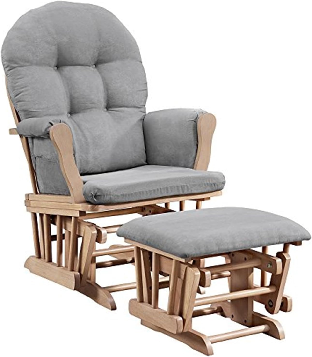 HomeStock Glider and Ottoman Set - Padded Arms, Storage Pockets, Metal Bearings Natural and Gray