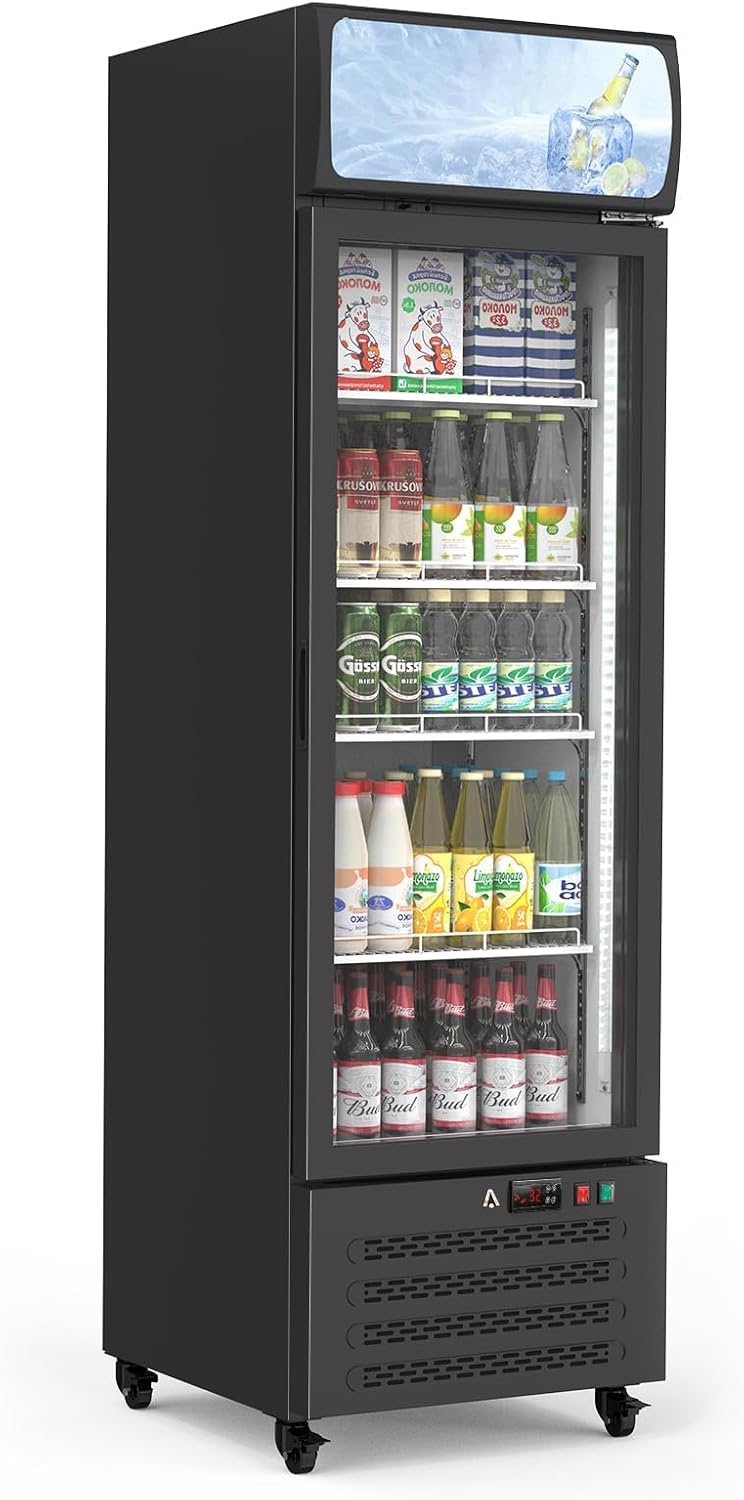 Commercial Display Refrigerator with Single Glass Door, 11.3 Cu.Ft Upright Beverage Cooler with Adjustable Shelves, Soft LED Lighting, Merchandiser Fridge for Home, Restaurant, and Garage, Black