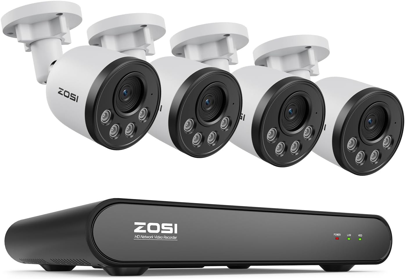 ZOSI 5MP Security Camera System with Audio, 4pcs 4MP Wired Outdoor Indoor PoE Cameras, Smart Person Vehicle Detection, 100ft Night Vision, H.265+ 8CH CCTV NVR for Home, No Monthly Fee (NO Hard Drive)