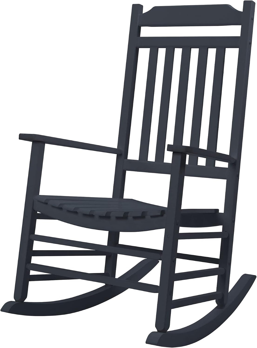 Kozyard Wooden Rocking Chair, Solid Wood Outdoor Rocker Chair with High Back & Slatted Seat, Ergonomic Porch Rocking Chair for Patio, Balcony, Garden, Indoor Outdoor Use (Gray)