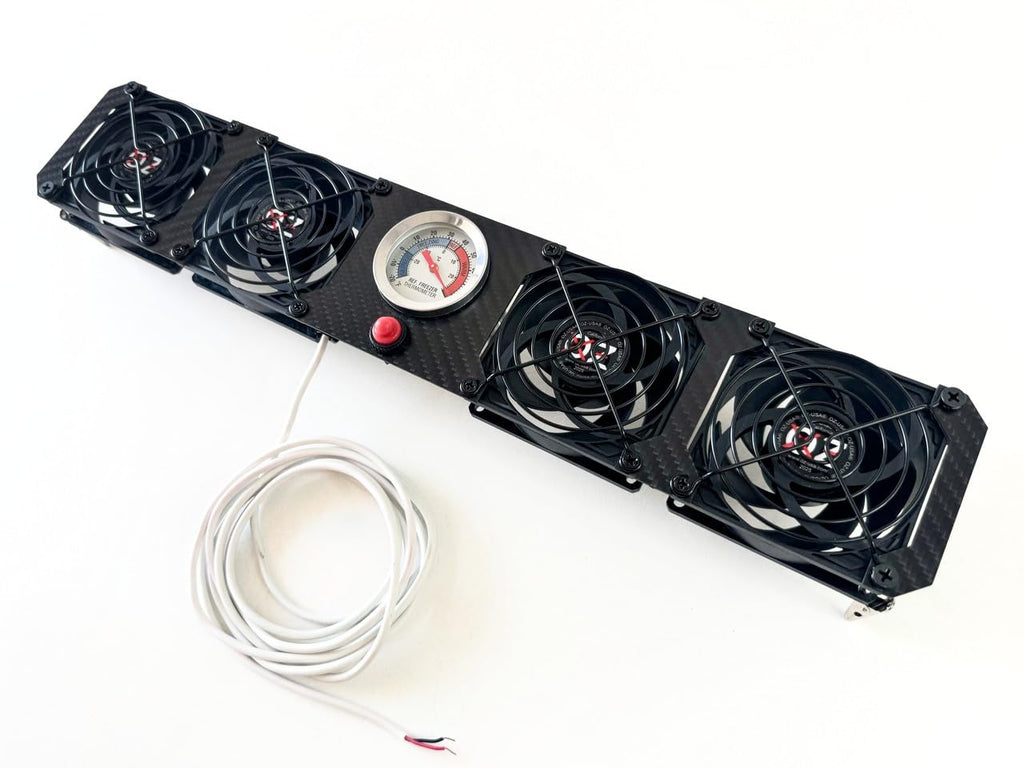 OZ-USA Quad RV Fridge Evaporator Fin Cooling Fan Thermometer Whisper Quiet 12v Carbon Fiber