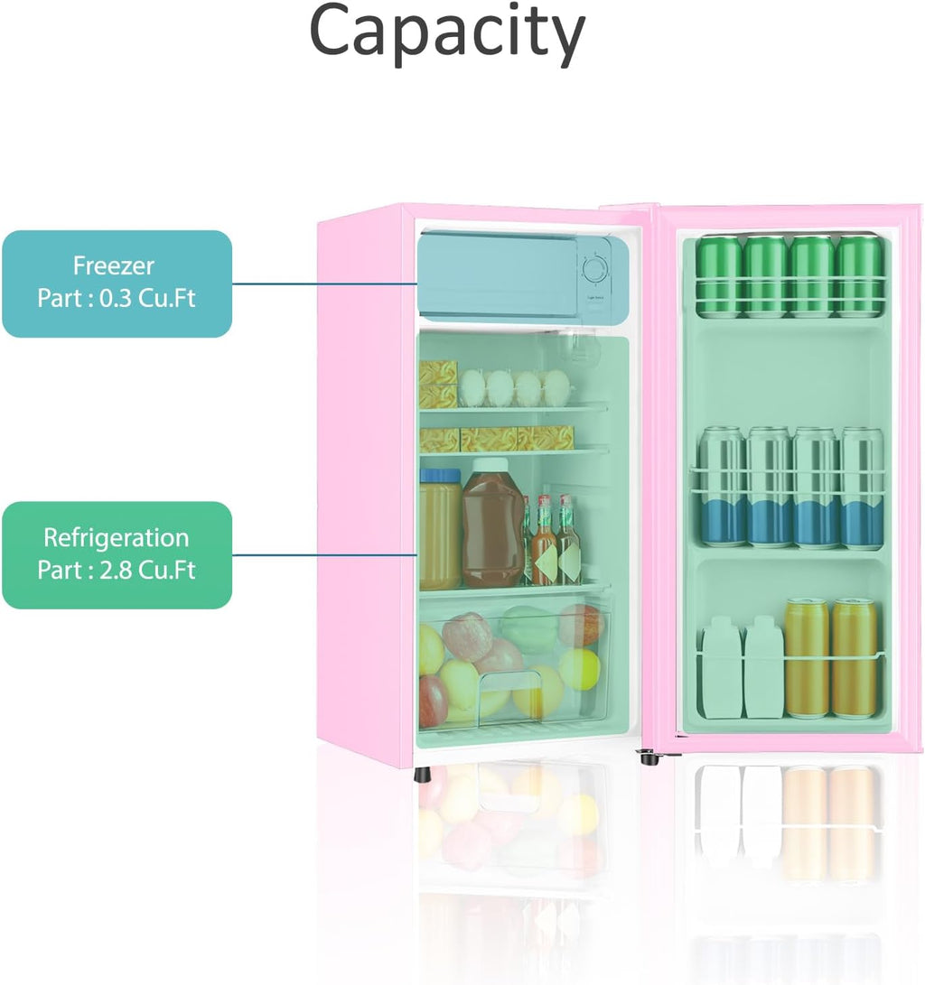 HAILANG 3.1 Cu.Ft Mini Fridge with Freezer, Single Door Mini Refrigerator, 5 Settings Temperature Adjustable, Compact Refrigerator for Apartment,Dorm, Office, Bedroom