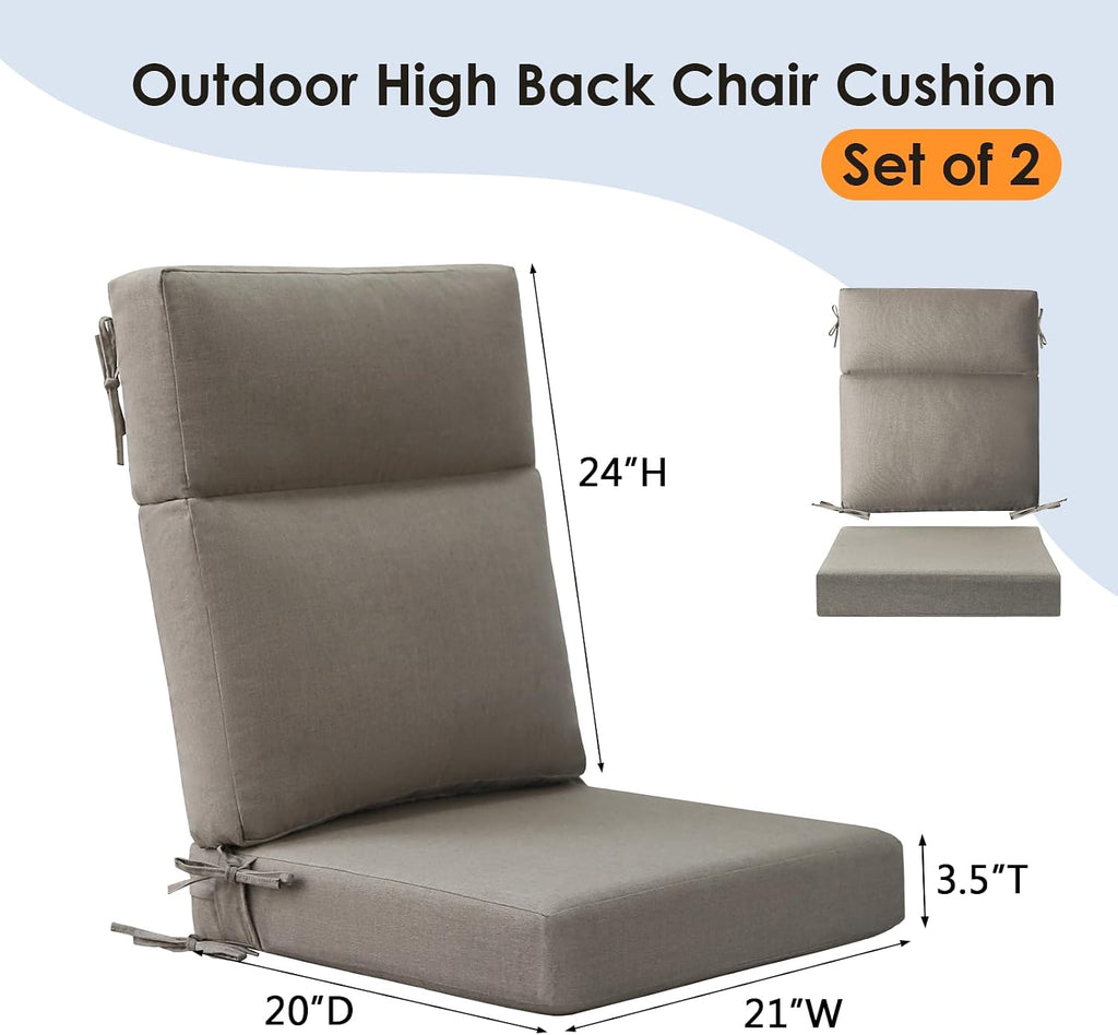 Unimatta Sunbrella Outdoor Separate High Back Cushion Seat Pads, 2-Pack 44 x 21 Inch Water-Repellent & Fade-Resistant Patio Furniture Cushions with Ties for Adirondack, Rocking Chairs, Cast Shale