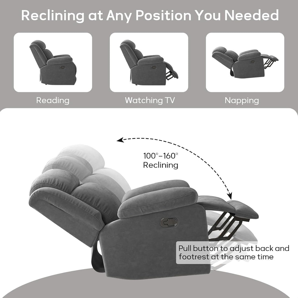 HAOMARKETS Rocker Recliner Chair Set of 2 for Adults, Manual Recliner Chair with Overstuffed Backrest and Armrests, Upholstered Rocking Reclining Sofa Chair for Living Room, Grey