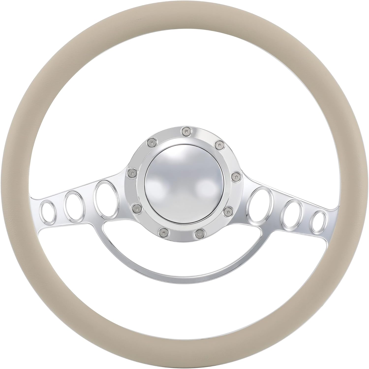 14'' Billet Half Wrap 9 Bolts Steering Wheel with 2'' Dish and Horn Button (Tan)