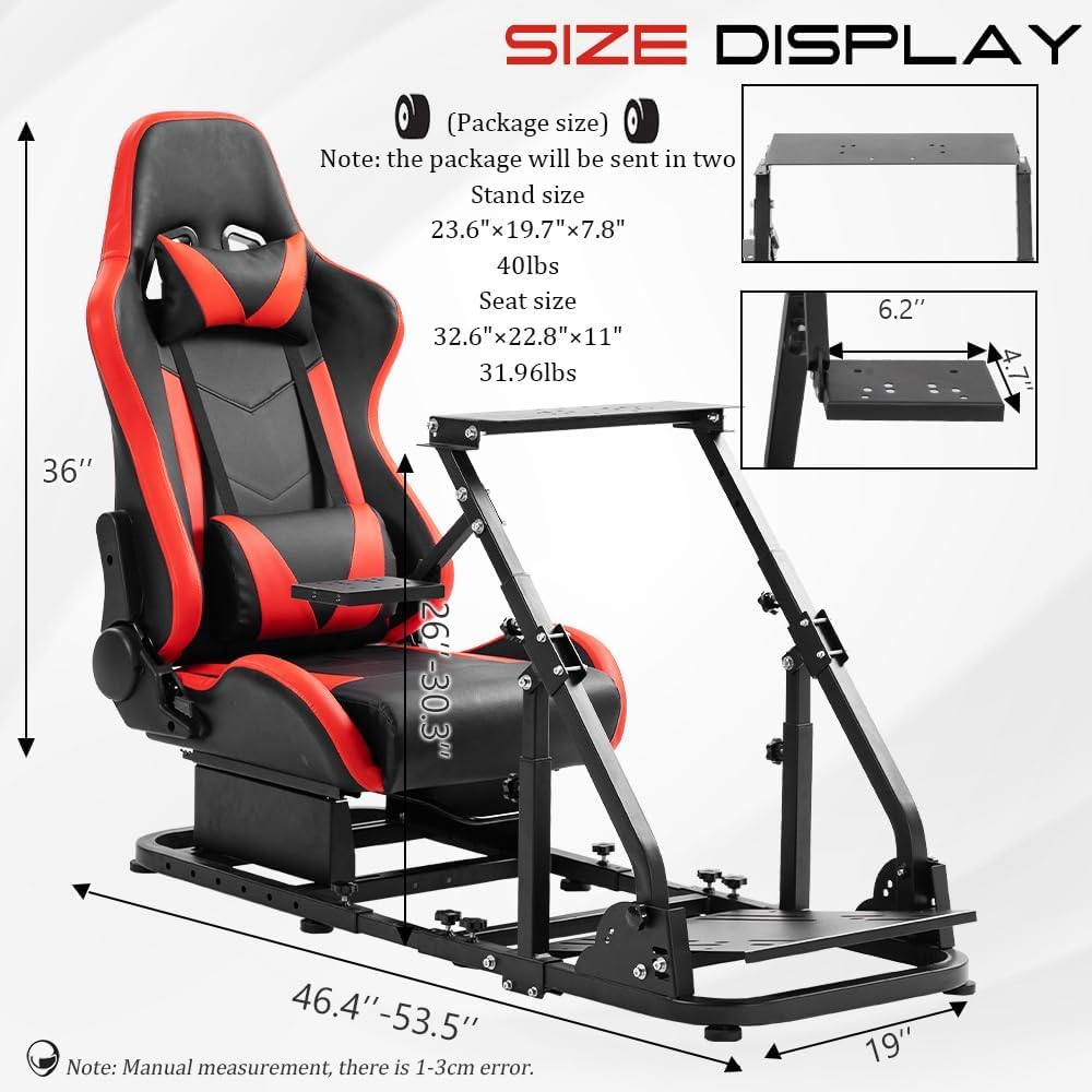 Marada Racing Simulator Cockpit 4 Arms with Red Seat Compatible with Logitech G27 G29 G920,Thrustmaster T300, Steering Wheel Stand Sim Racing Cockpit Frame, Wheel Pedal Shifter Not Include