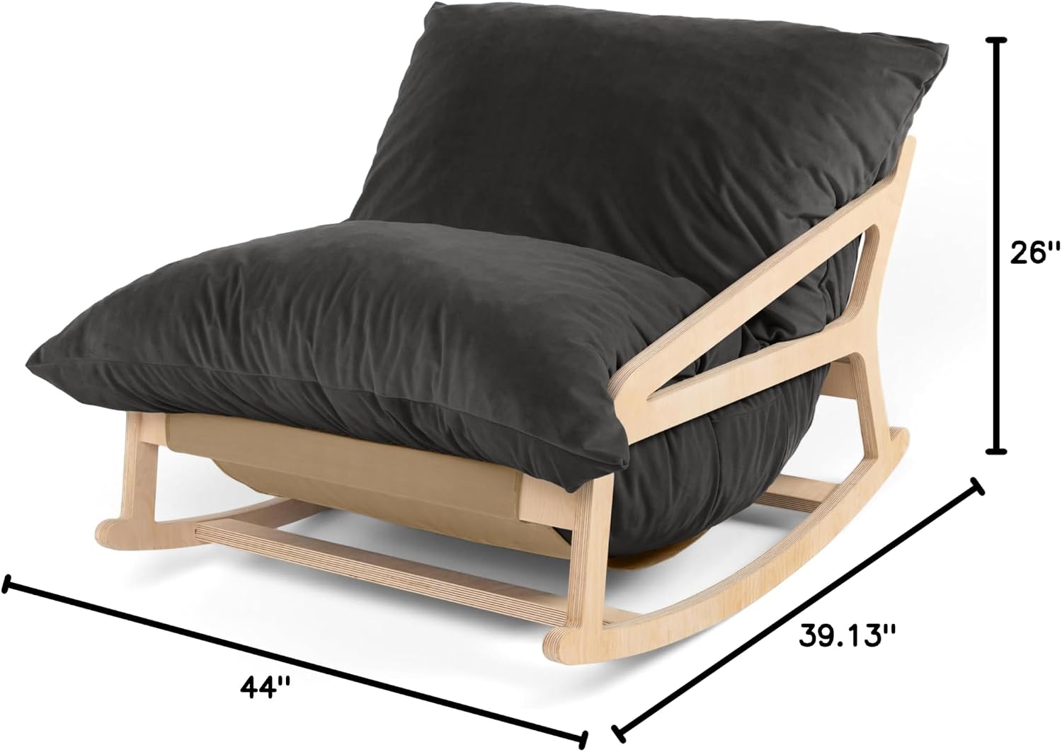 Pillow Saxx Bean Bag Rocking Chair - Elegant Oversized Rocker with Modern Wood Frame, Lush Velvet Black