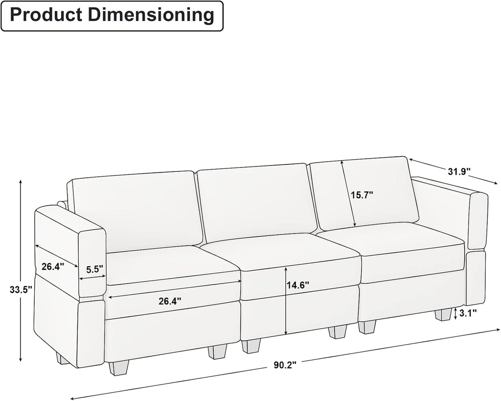 Belffin Modular Sofa Couch with Storage Seats Velvet 3 Seater Sofa for Living Room Grey