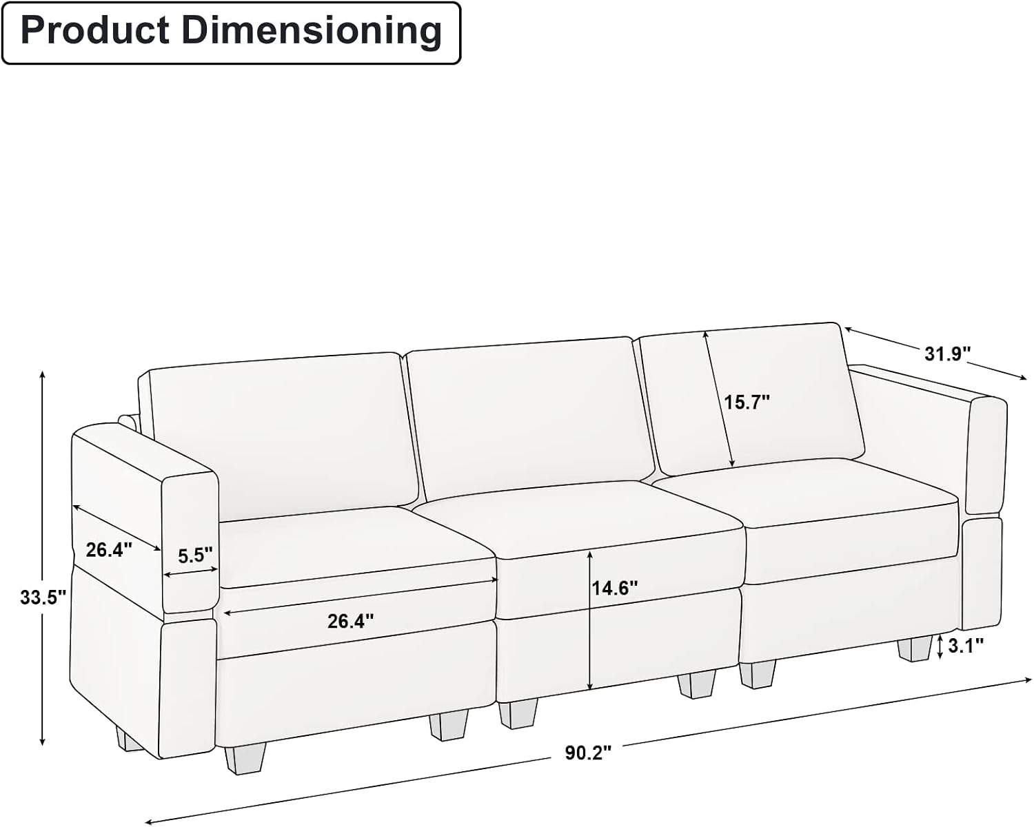 Belffin Modular Sofa Couch with Storage Seats Velvet 3 Seater Sofa for Living Room Grey