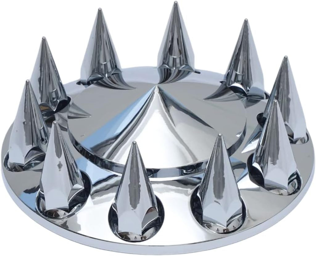 ABS Plastic Chromed Hubcaps Front and Rear Wheel Axle Cover Set with 33mm Thread-On Lug Nut Covers for Semi Trucks (Pointed)