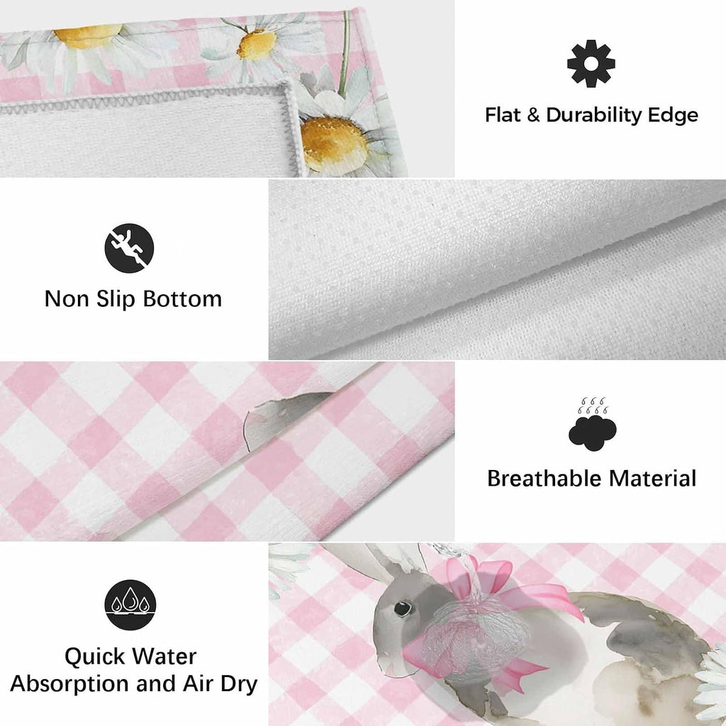 Blue Easter Bunny Outdoor Rug for Patio/Deck/Porch, Non-Slip Large Area Rug 5 x 7 Ft, Spring Daisy Modern Pink Buffalo Plaid Indoor Outdoor Rugs Washable Area Rugs, Camping Rug Carpet Runner