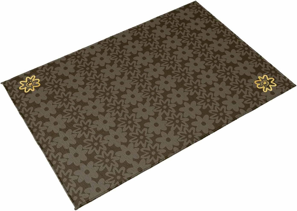 Brown Golden Floral Outdoor Rug for Patio/Deck/Porch, Non-Slip Large Area Rug 4 x 6 Ft, Modern Abstract Art Spring Flowers Indoor Outdoor Rugs Washable Area Rugs, Reversible Camping Rug Carpet Runner