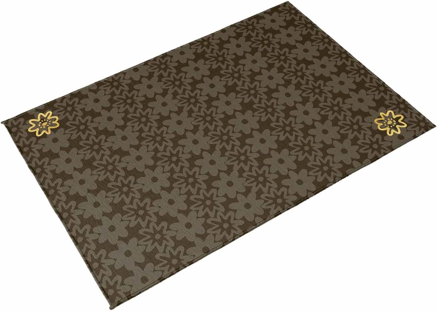 Brown Golden Floral Outdoor Rug for Patio/Deck/Porch, Non-Slip Large Area Rug 5 x 7 Ft, Modern Abstract Art Spring Flowers Indoor Outdoor Rugs Washable Area Rugs, Reversible Camping Rug Carpet Runner