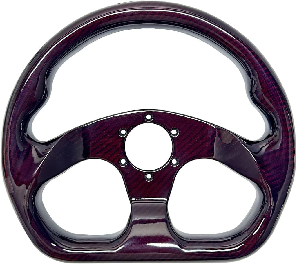 Universal 320mm Real Carbon Fiber Racing Steering Wheel Red | Flat Bottom D shaped ,hard and lightweight ,6 Holes Semicircle Jet