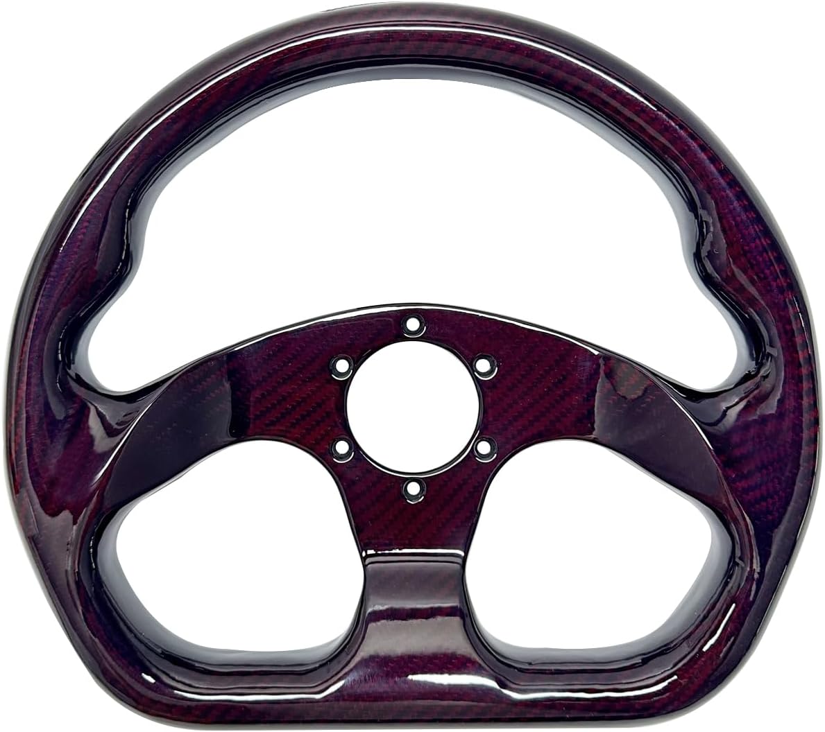 Universal 320mm Real Carbon Fiber Racing Steering Wheel Red | Flat Bottom D shaped ,hard and lightweight ,6 Holes Semicircle Jet