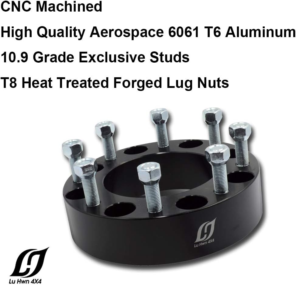 8x180 Wheel Spacers 2 inch Thick with M14x1.5 Studs, 125mm Hub Bore, Wheel Adapters, Pack of 4