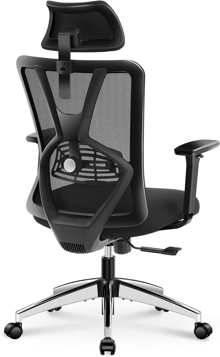Ticova Ergonomic Office Chair - High Back Desk Chair with Adjustable Lumbar Support & 3D Armrest - 130°Reclining & Rocking Mesh ComputerChair with Thick Seat Cushion & Rotatable Headrest