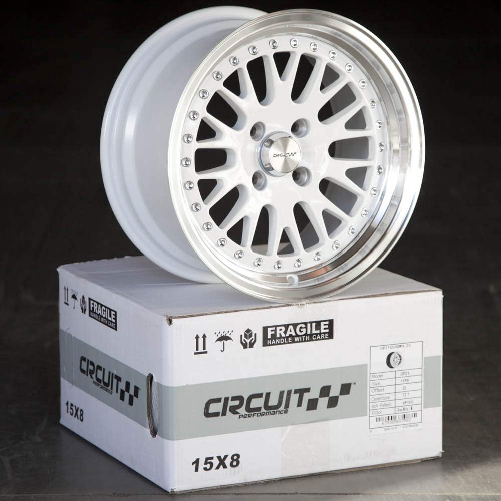Circuit Performance CP21 15×8 Gloss White Wheel 4×100 [+25mm] compatible with Honda Civic EK EG, Acura Integra, BMW E30, Mazda Miata