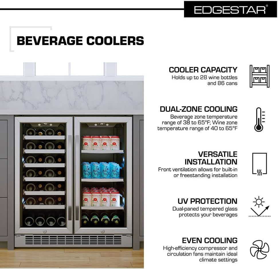 EdgeStar CWB2886FD 30-Inch Built-In Wine and Beverage Cooler with French Doors