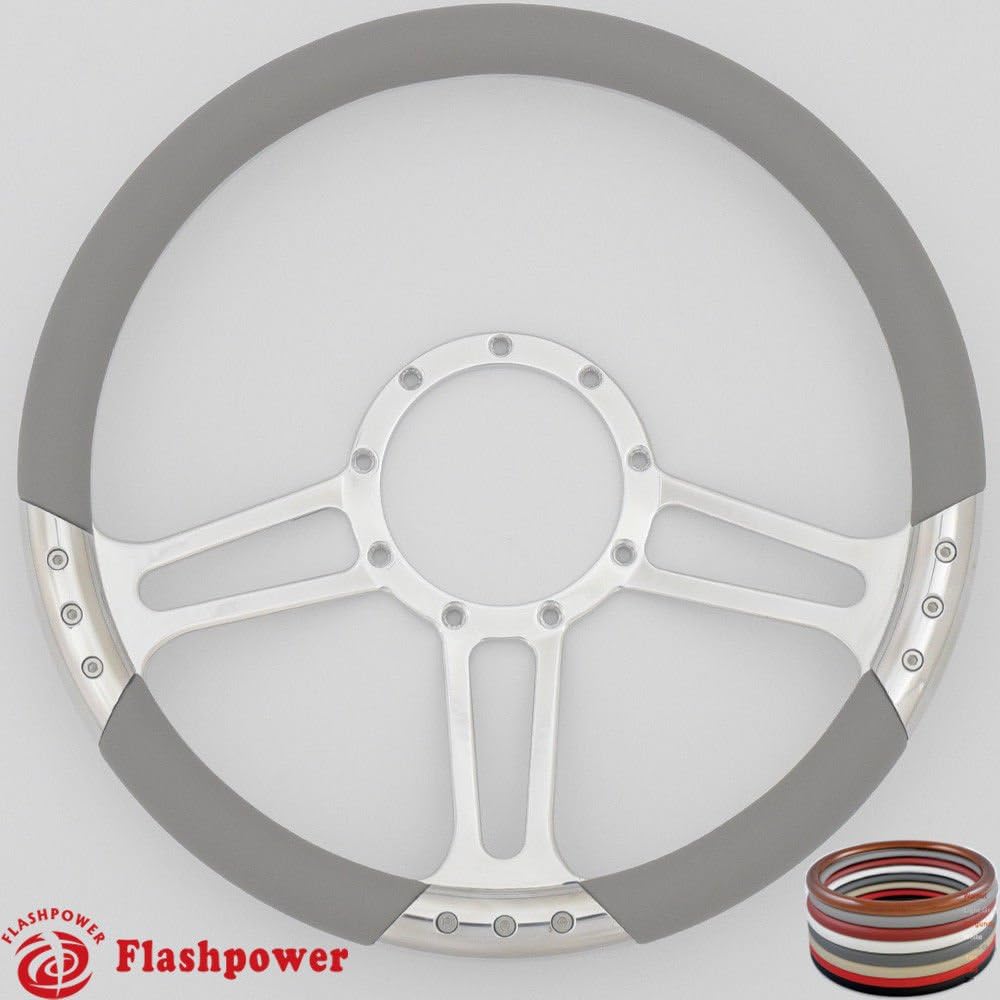 14'' Billet Half Wrap 9 Bolts Steering Wheel with 2'' Dish and Horn Button(Light Grey)