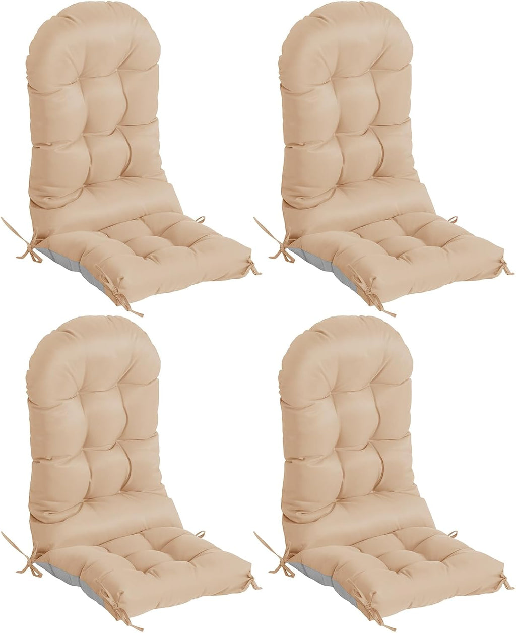 Adirondack Chair Cushions Set of 4, Thick High Back Rocking Chair Cushion 47x19.6x4 Inch, Folding Patio Pads with Ties, Waterproof & Fade-Resistant Seat Pads Indoor/Outdoor (Khaki)