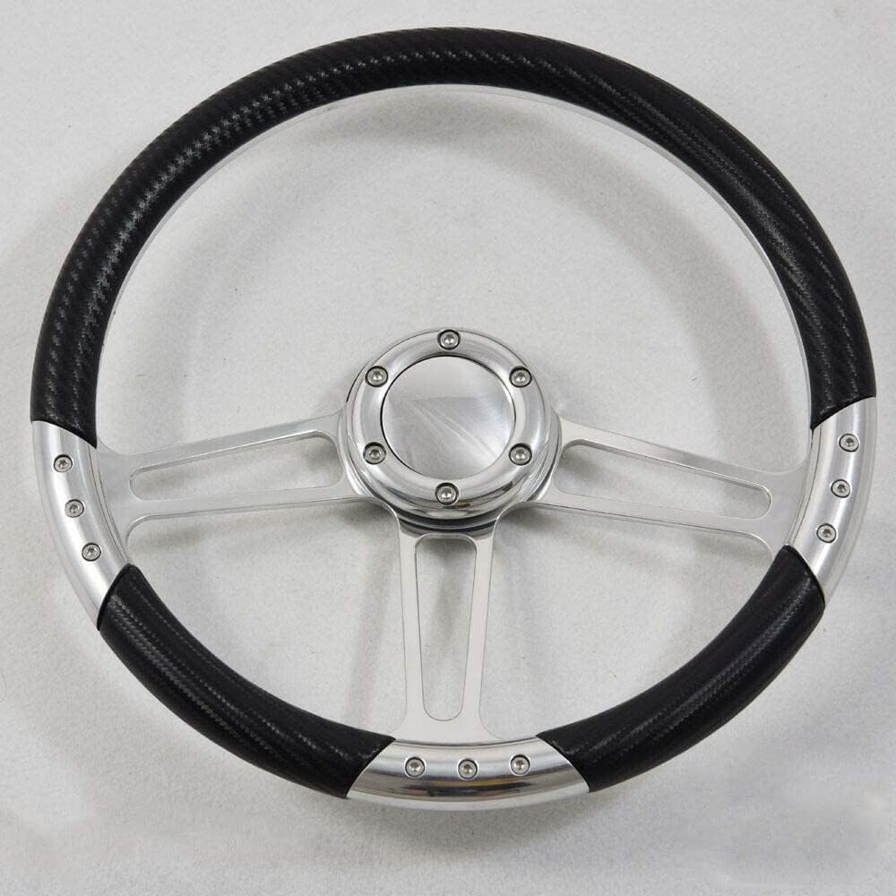 14' Polished Billet Steering Wheel Half Wrap with Horn Button-Carbon Vinyl
