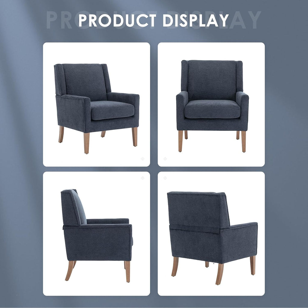 COLAMY Modern Wingback Living Room Chair Set of 2, Upholstered Fabric Accent Armchair, Single Sofa Chair with Lounge Seat and Wood Legs for Bedroom/Office/Reading Spaces, Blue