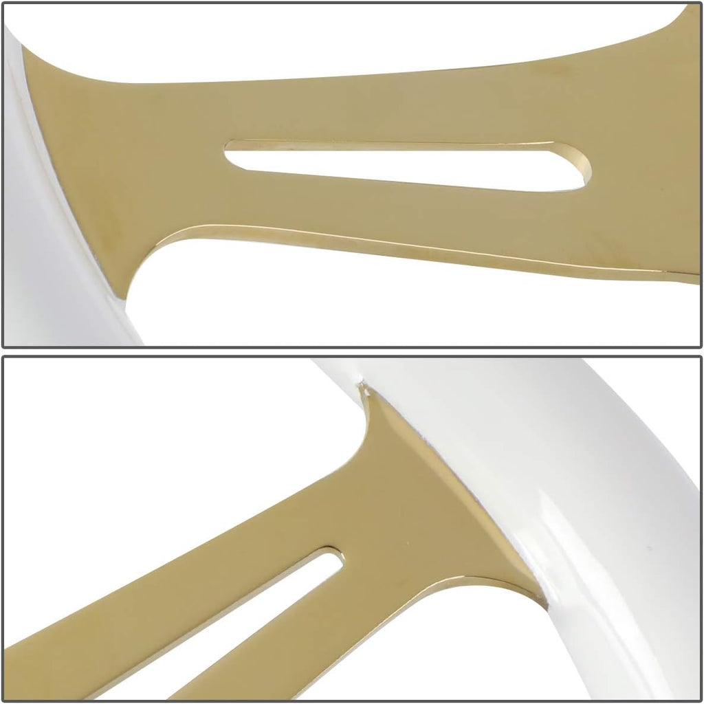 Auto Dynasty NRG Innovations ST-015CG-WT 350mm Chrome Gold Spokes White Wood Grain Grip Steering Wheel