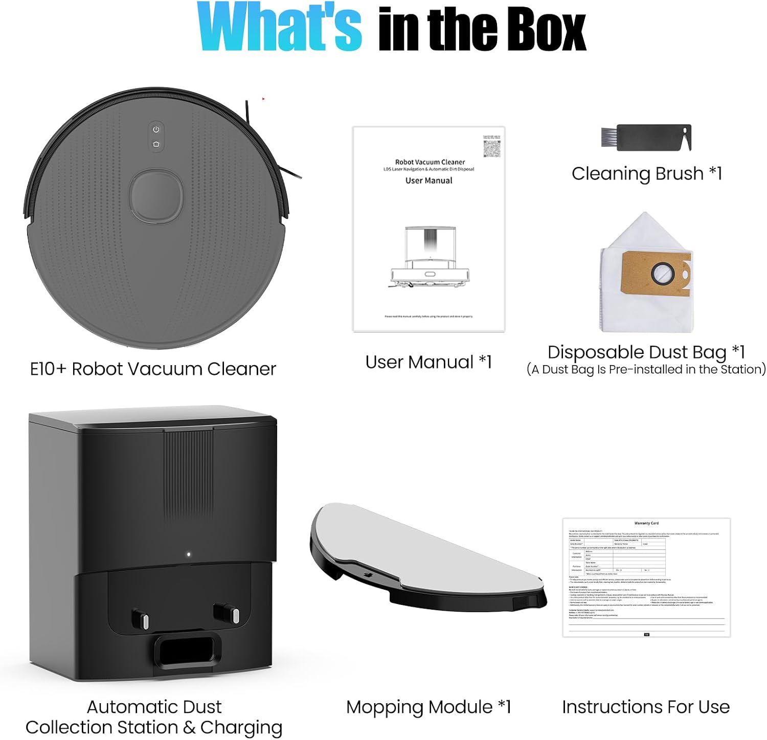 E10+GR Robot Vacuum and Mop with Self-Emptying, 8,000Pa Suction, 75-Day Hands-Free Cleaning, Lidar Navigation, No-Go Zone, Home Mapping, 2.4 GHz WiFi
