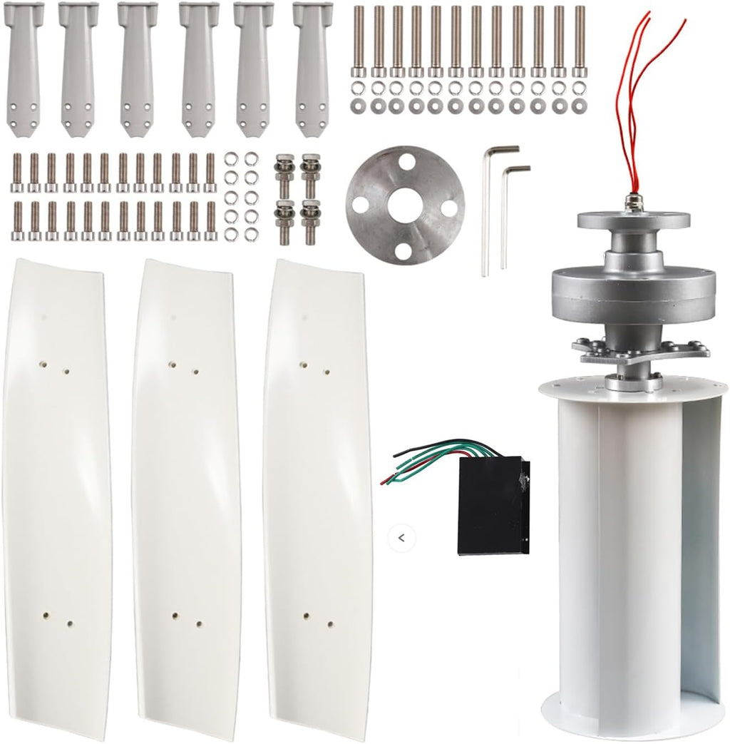 Small Vertical 3 Bladeswind Turbine Kit, 12V/24V/48V 1000W Vertical Turbine Generator with Controller for Terrace/Chalet(White)