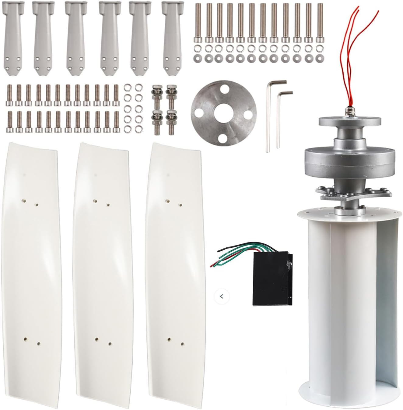Small Vertical 3 Bladeswind Turbine Kit, 12V/24V/48V 1000W Vertical Turbine Generator with Controller for Terrace/Chalet(White)