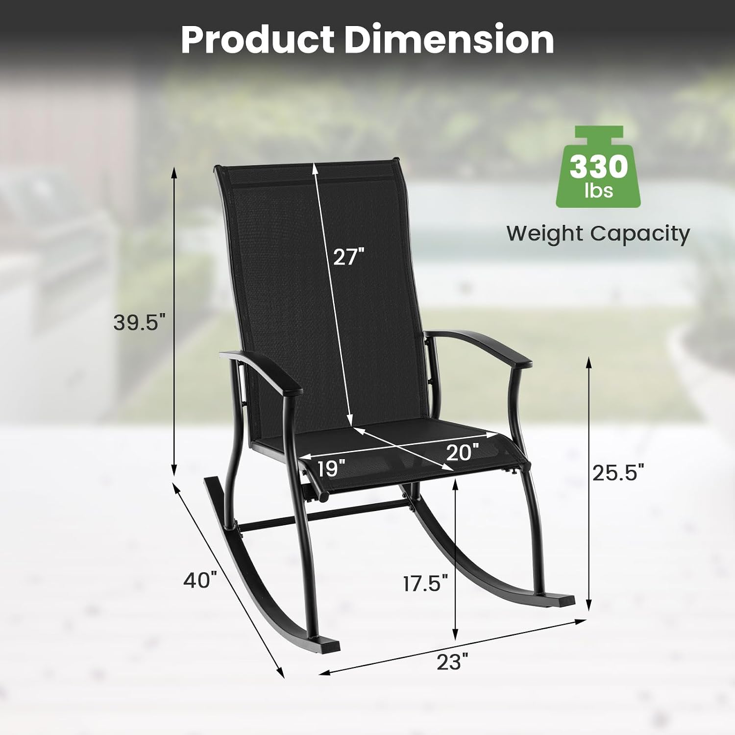 Tangkula Patio Rocking Chairs Set of 2, Outdoor Rocking Chair with Smooth & Safe Rocking Motion, Ergonomic Backrest, Breathable Fabric, All-Weather Outdoor Rocker for Backyard, Poolside (1,Black)