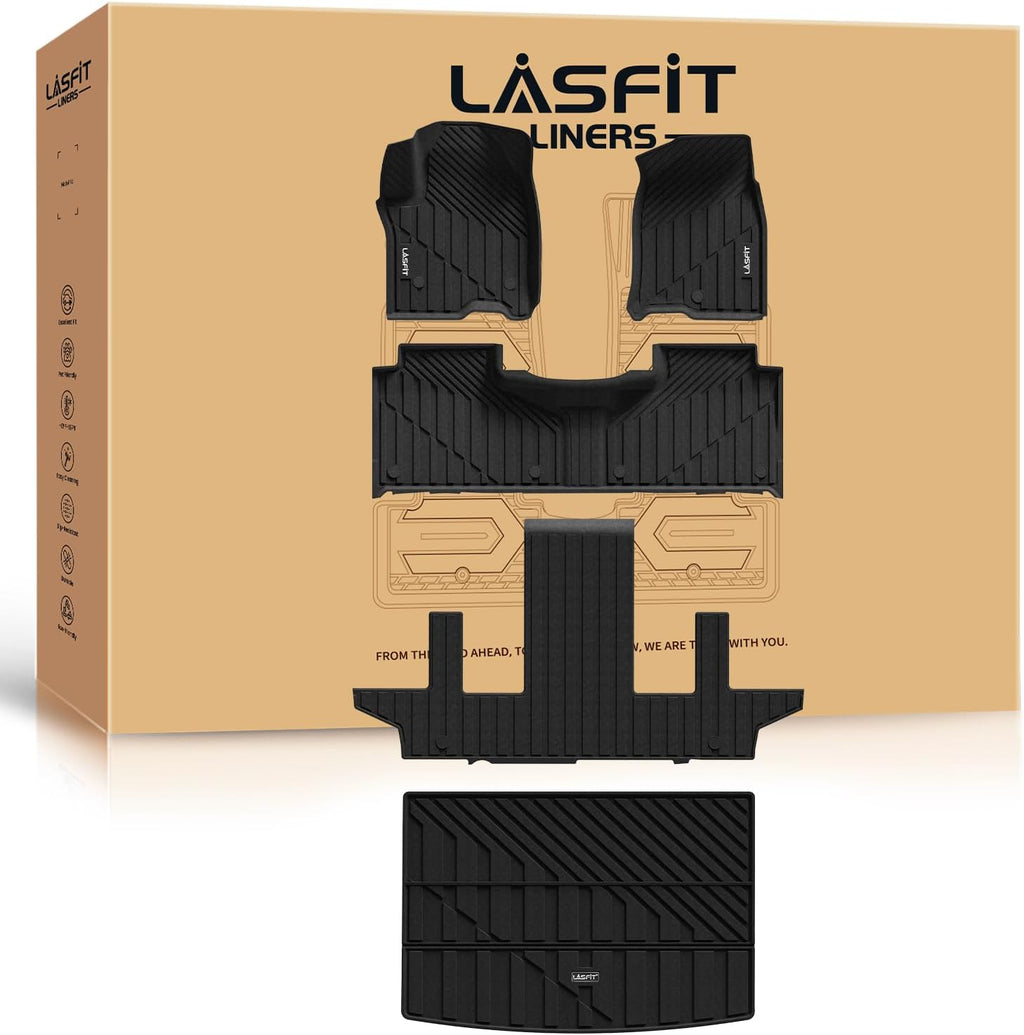 LASFIT Floor Mats & Cargo Liner 2021-2026 & Only 7 Seats (Not for 8/9 Seats) for Chevy Suburban/GMC Yukon XL(Only Yukon XL, Not Fit Yukon)/Cadillac Escalade ESV(Only Escalade ESV, Not Fit Escalade)